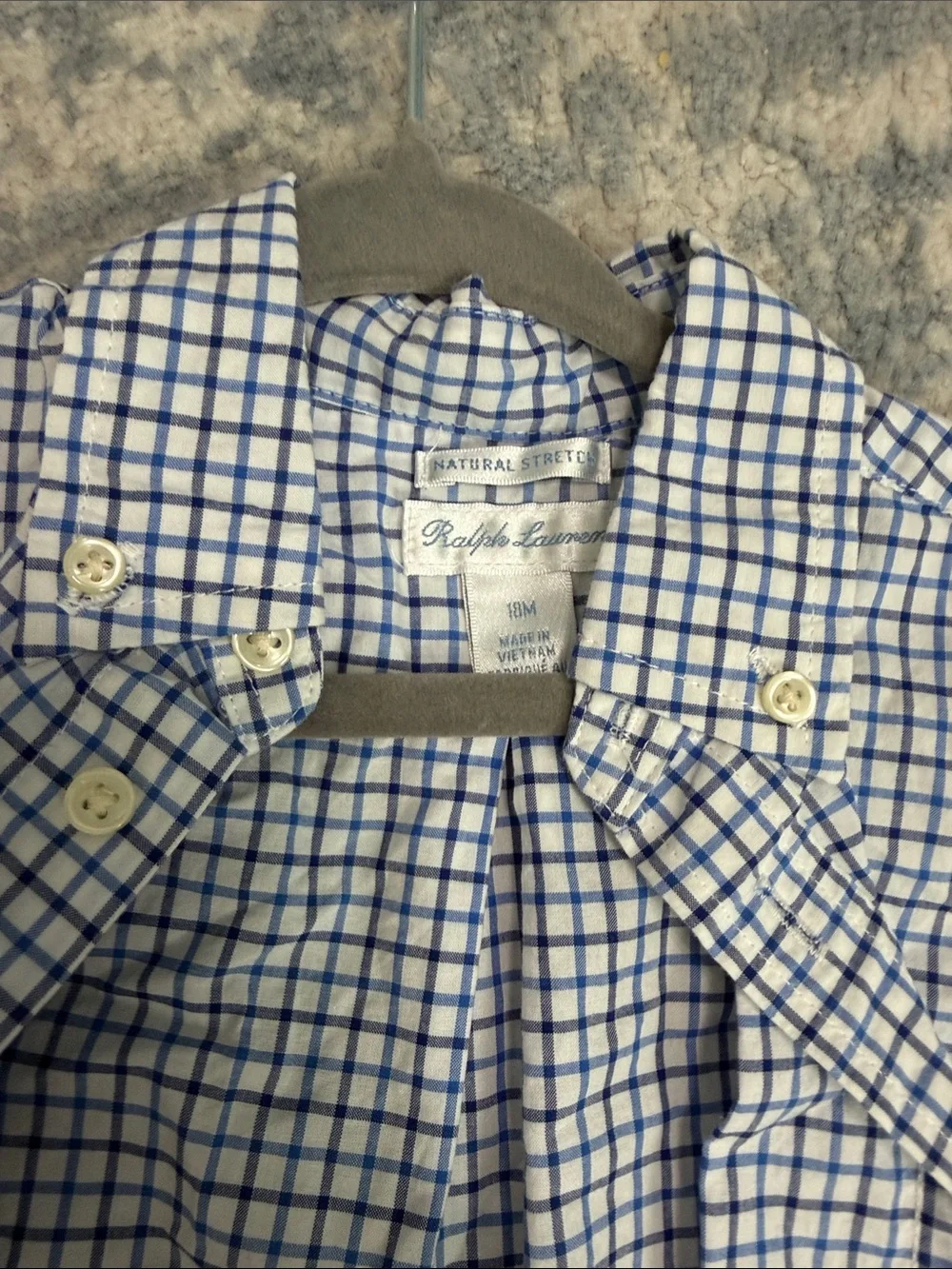 Polo Ralph Lauren Boys 18M Blue White Gingham Button Down Shirt EUC